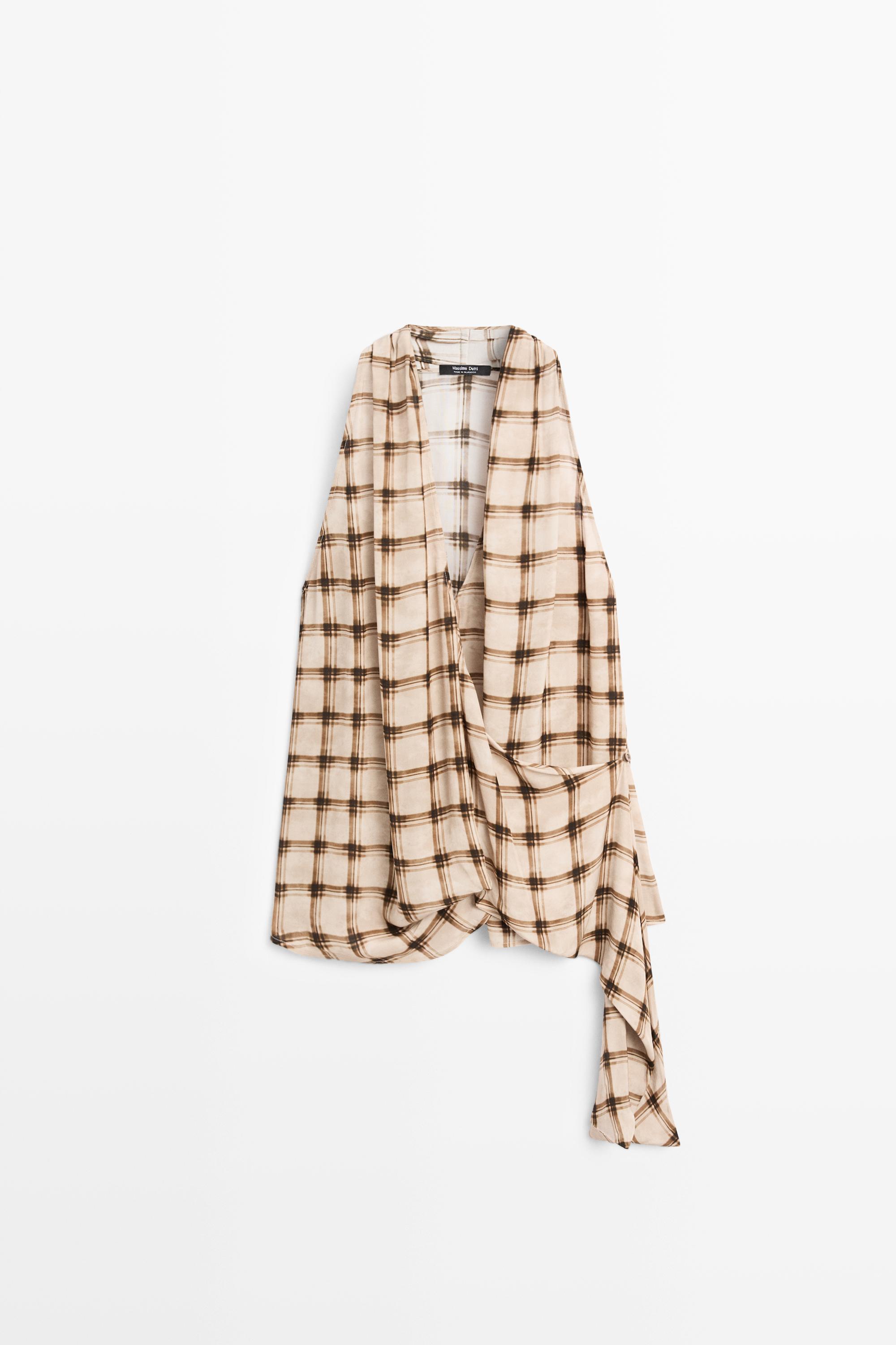 Flowing check print surplice top